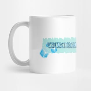 ice cubes on a water splashed blue border Mug